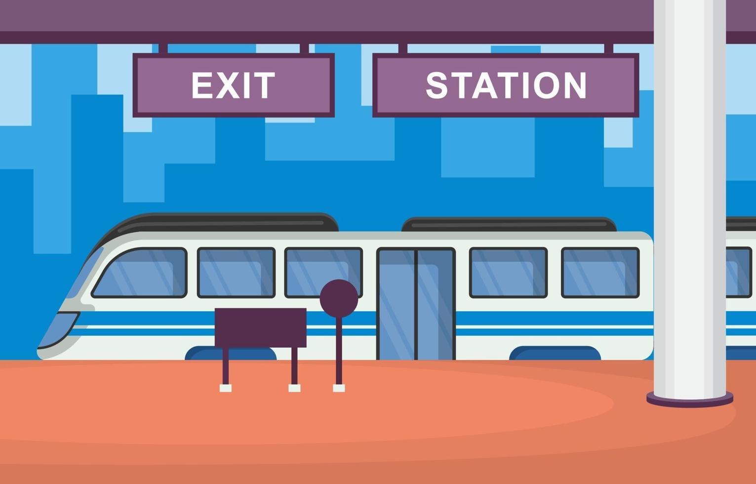 Railway Public Transport Commuter Metro Train Station Flat Illustration vector