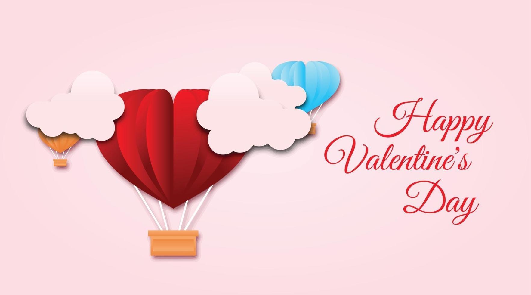 Valentines day paper cut style background with with air balloon decorations vector