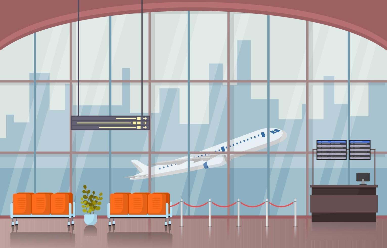 Airport Airplane Terminal Gate Waiting Room Hall Interior Flat Illustration vector