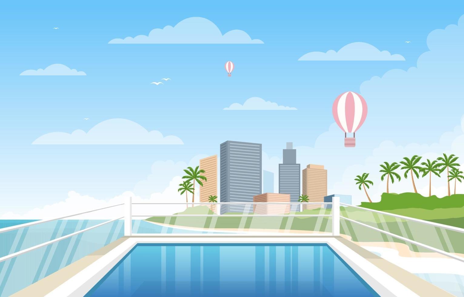 Water Outdoor Swimming Pool Hotel City Relax View Illustration vector