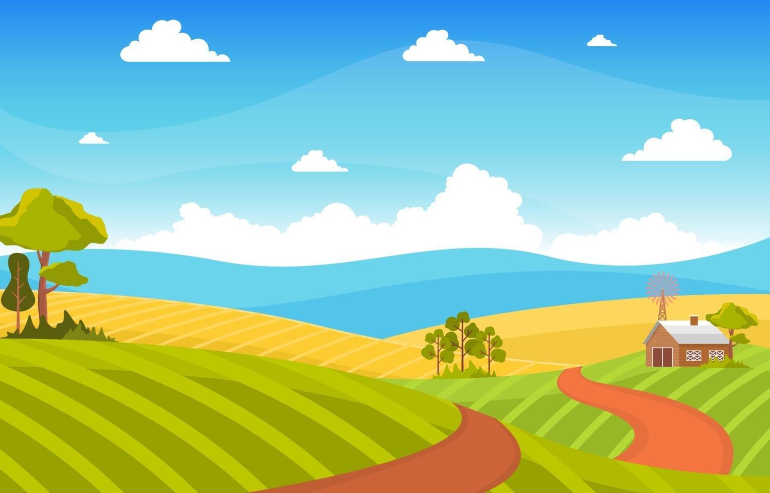 Agriculture Wheat Field Farm Rural Nature Scene Landscape Illustration vector