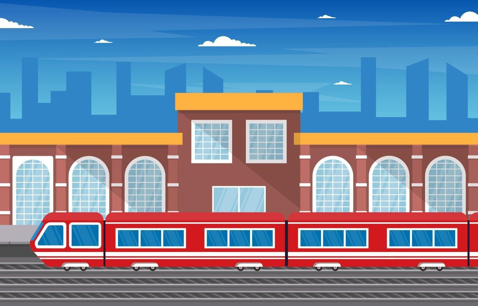 Railway Public Transport Commuter Metro Train Station Flat Illustration vector