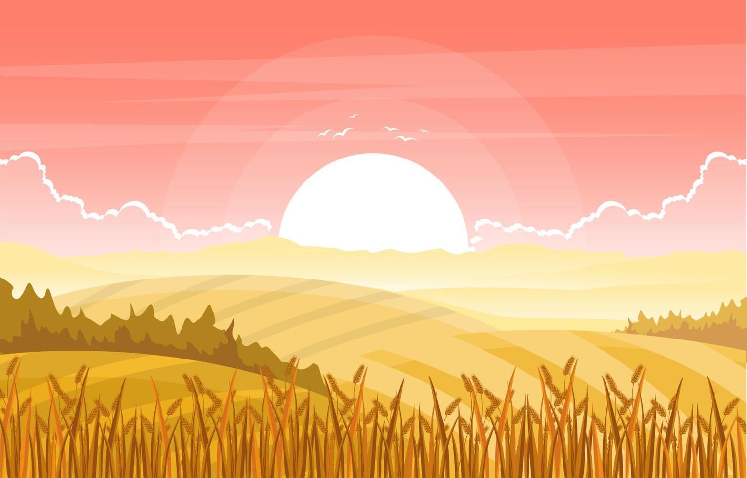 Agriculture Wheat Field Farm Rural Nature Scene Landscape Illustration vector