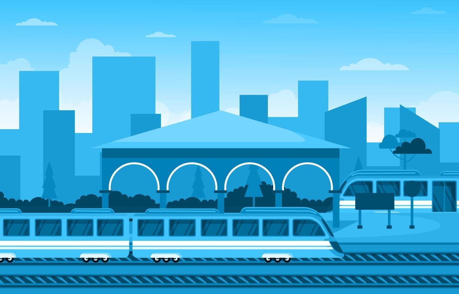 Railway Public Transport Commuter Metro Train Station Flat Illustration vector