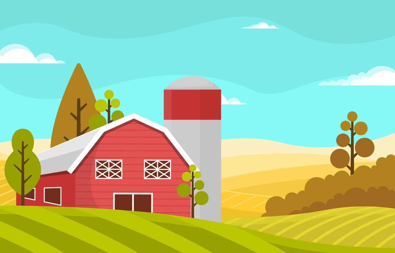 Agriculture Wheat Field Farm Rural Nature Scene Landscape Illustration vector