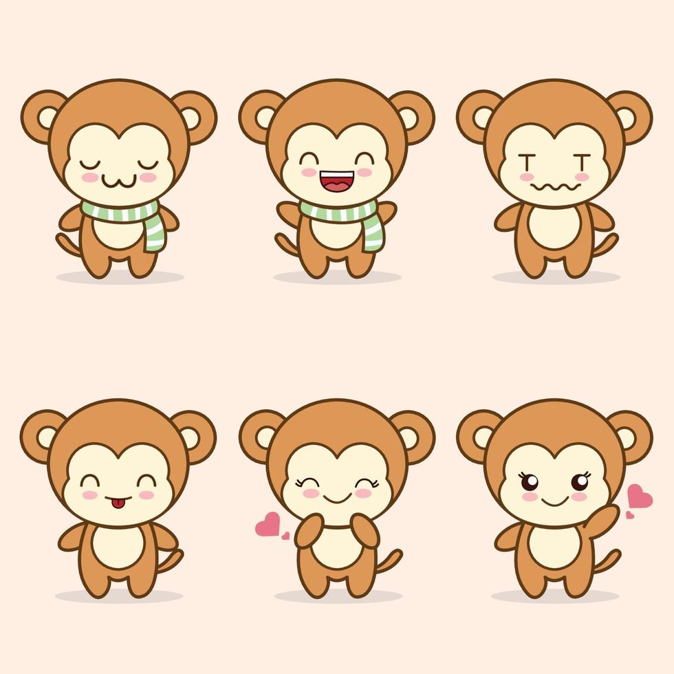 cute monkey mascot with various kinds of expressions set collection vector