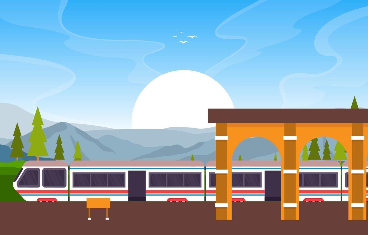 Railway Public Transport Commuter Metro Train Station Flat Illustration vector