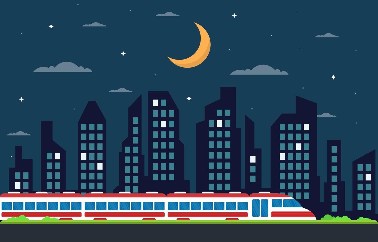 Railway Railroad Side Public Transport Commuter Metro Train Landscape Illustration vector