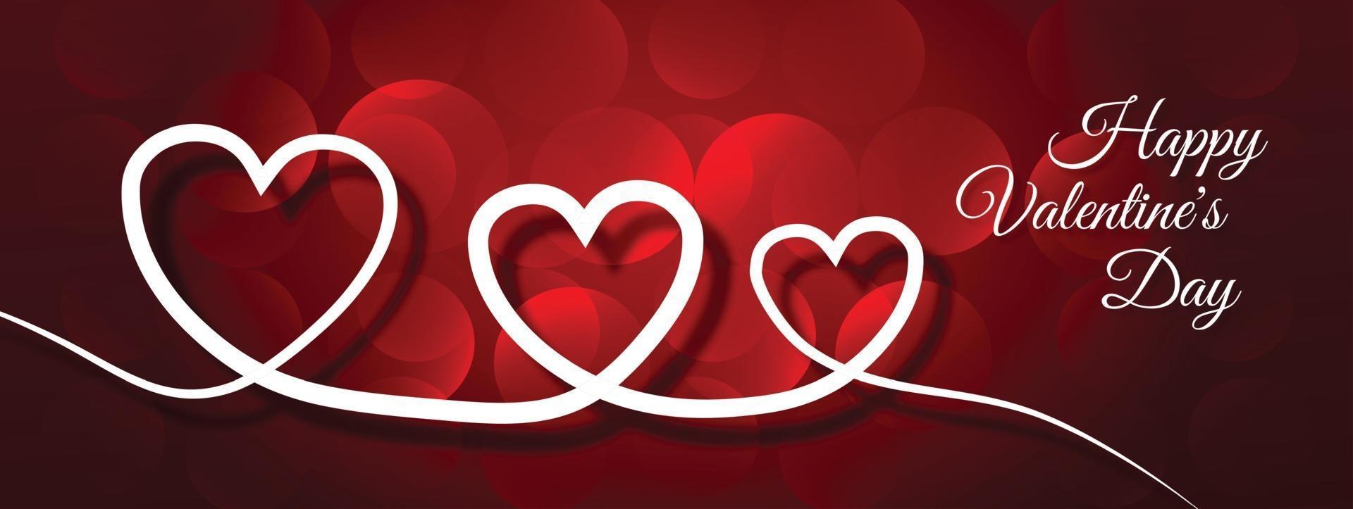 Valentines day banner with white hearts in one line vector