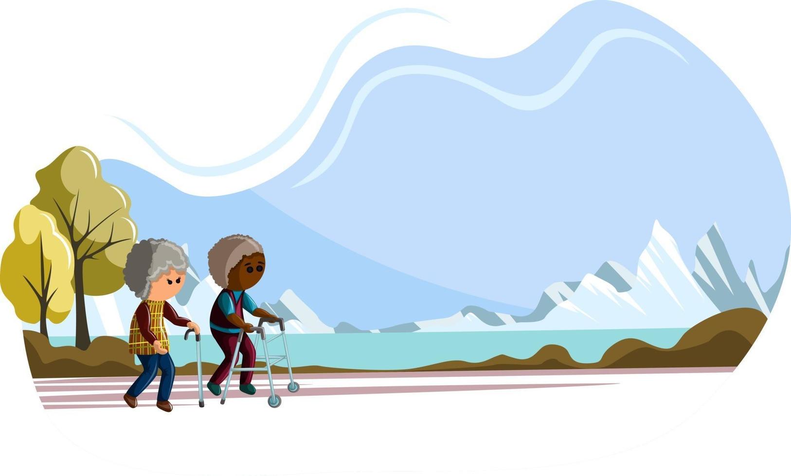 Vector image of an elderly couple walking. Concept. Cartoon style