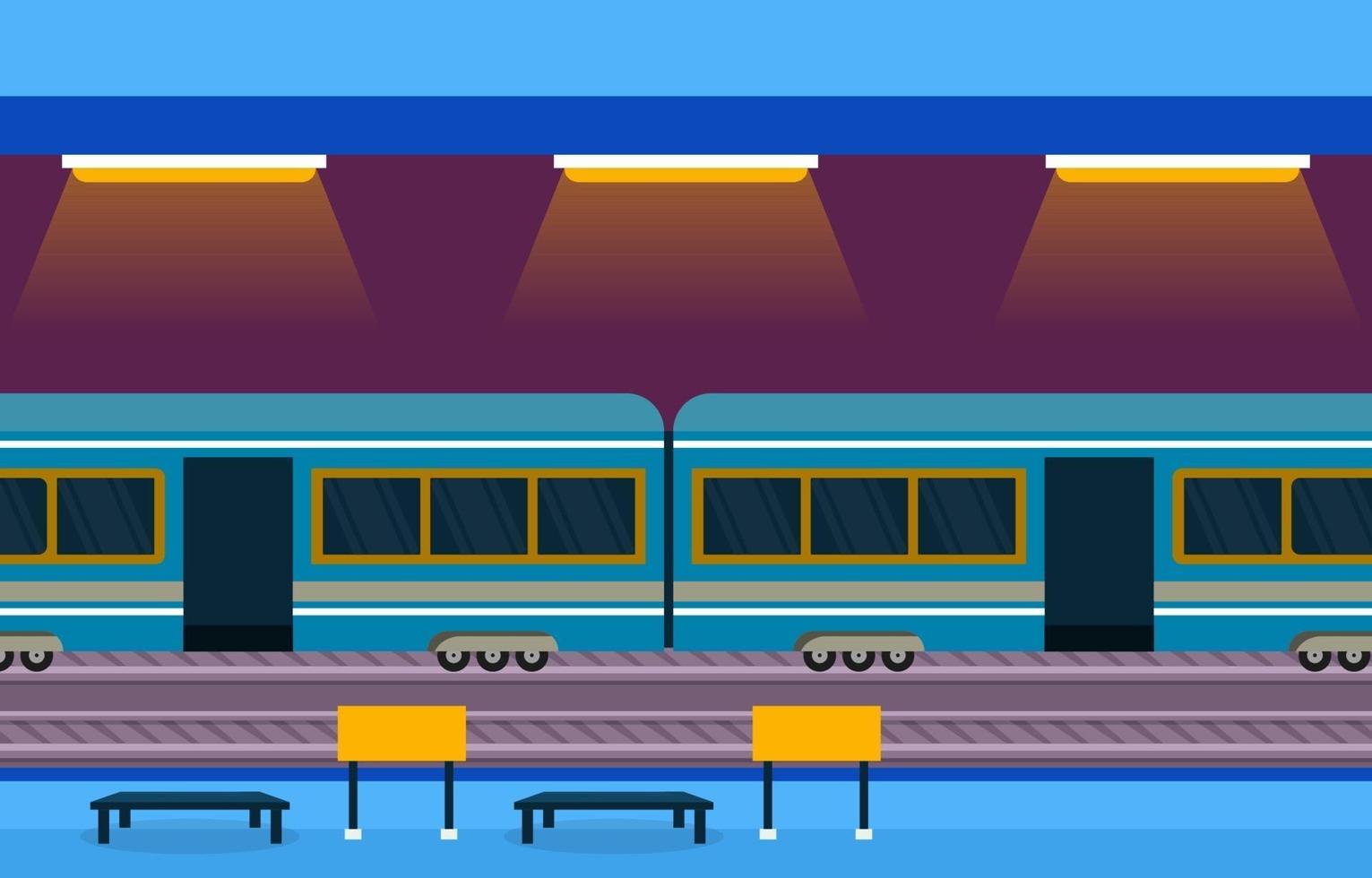 Railway Public Transport Commuter Metro Train Station Flat Illustration vector