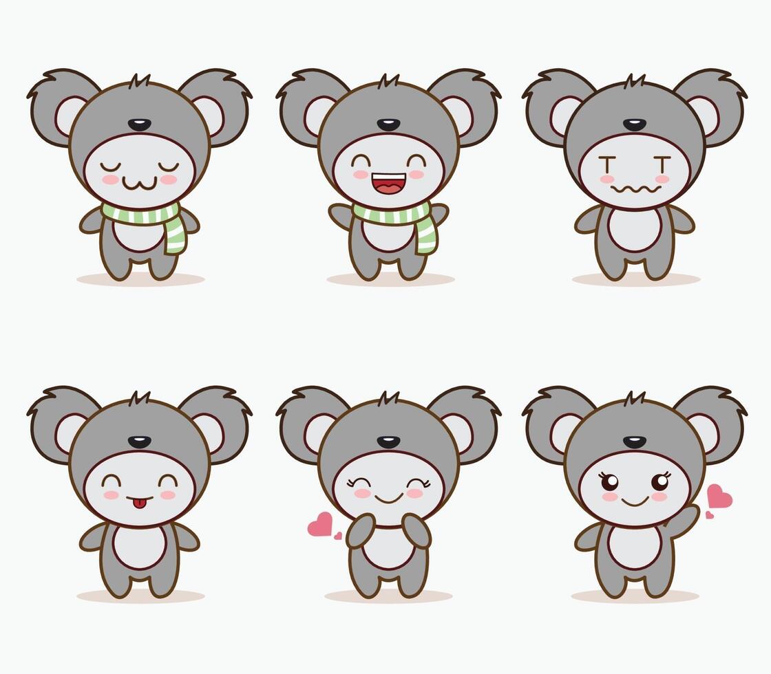 cute koala mascot with various kinds of expressions set collection vector