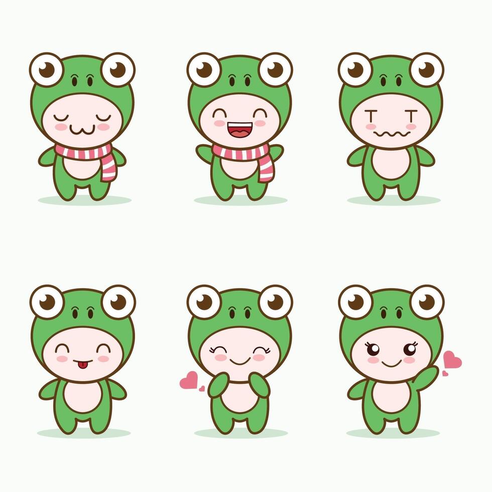 cute frog mascot with various kinds of expressions set collection vector
