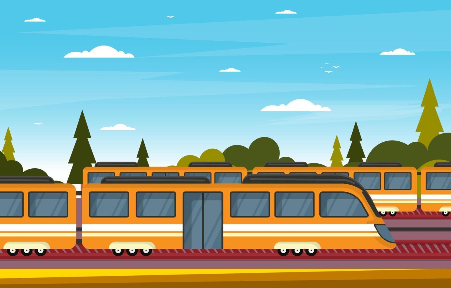 Railway Railroad Side Public Transport Commuter Metro Train Landscape Illustration vector