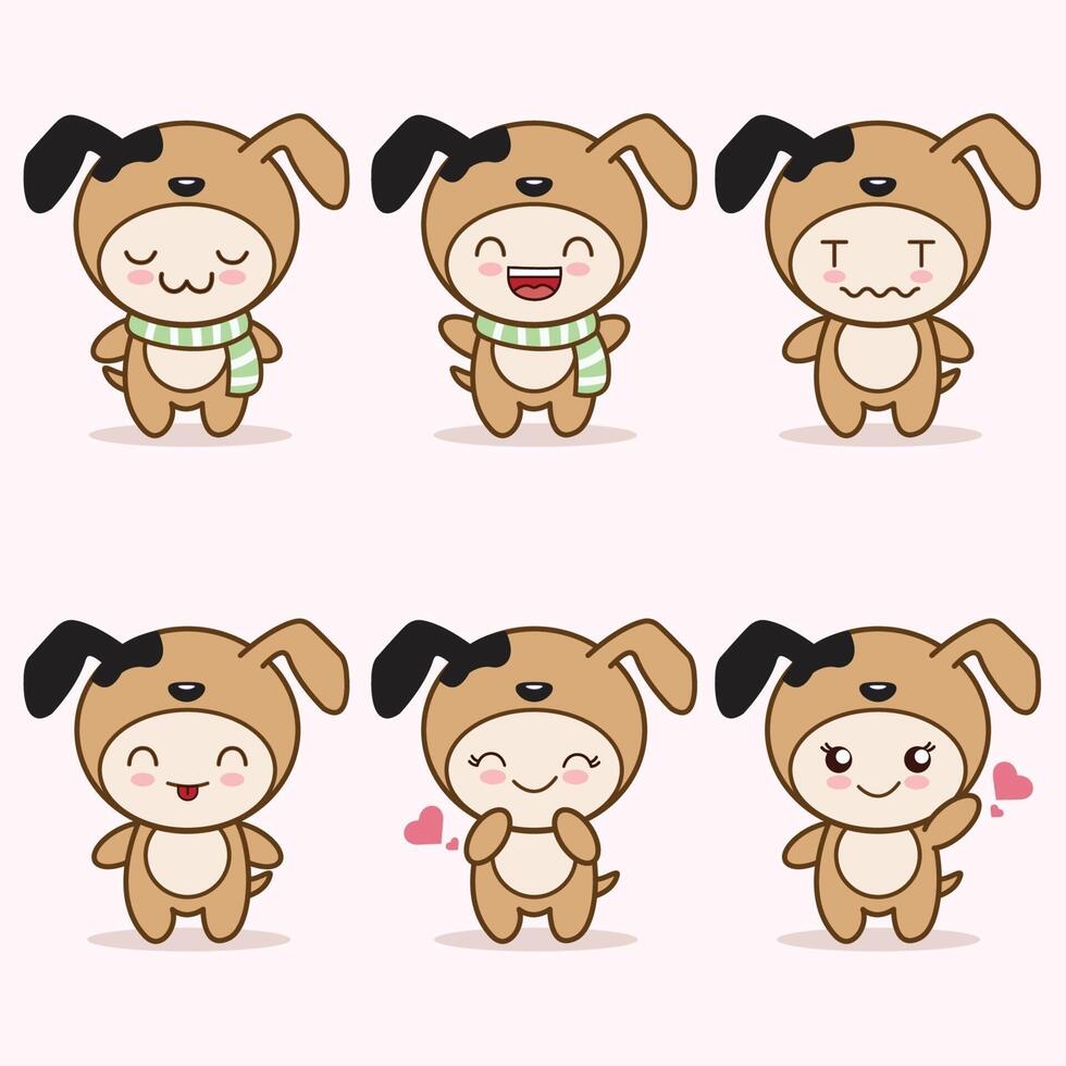 cute dog mascot with various kinds of expressions set collection vector