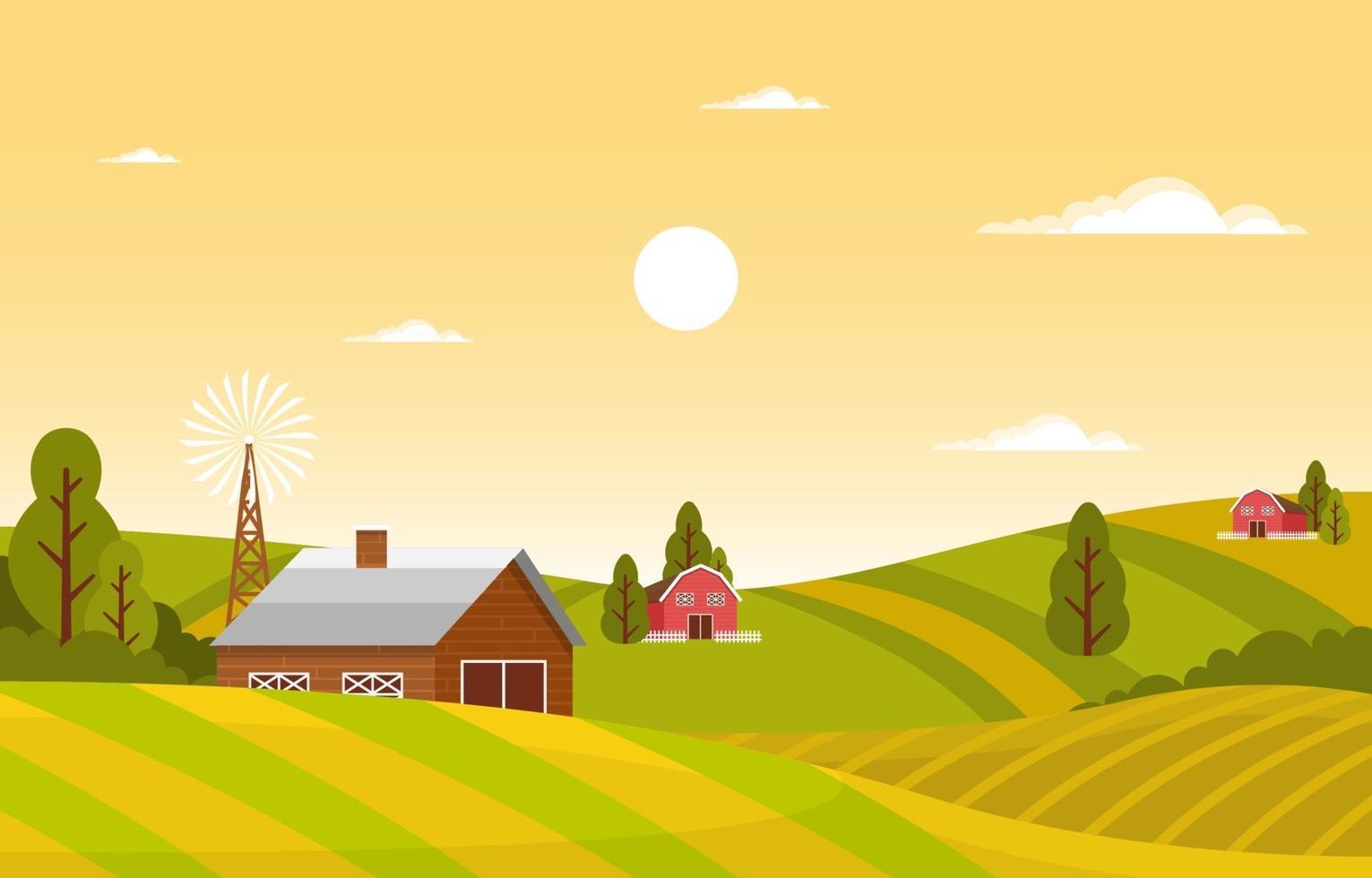 Agriculture Wheat Field Farm Rural Nature Scene Landscape Illustration vector