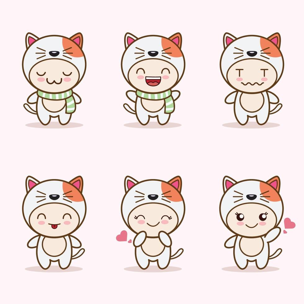 cute cat mascot with various kinds of expressions set collection vector