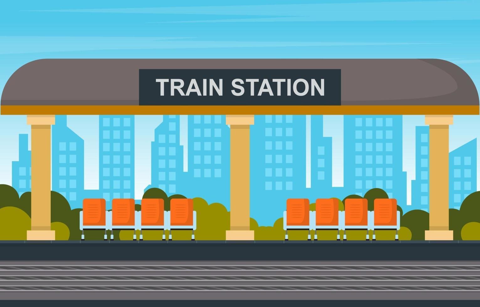 Railway Public Transport Commuter Metro Train Station Flat Illustration vector