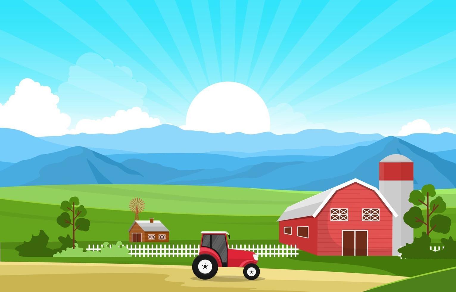 Agriculture Field Farm Rural Meadow Nature Scene Landscape Illustration vector