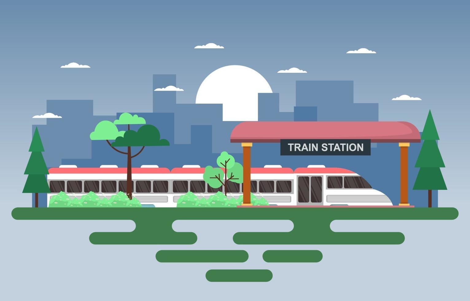 Railway Public Transport Commuter Metro Train Station Flat Illustration vector