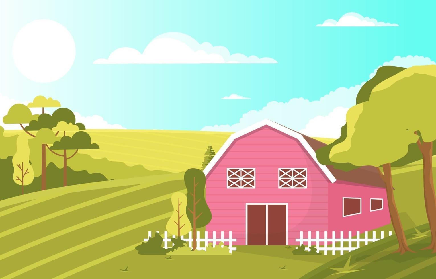 Agriculture Field Farm Rural Meadow Nature Scene Landscape Illustration vector