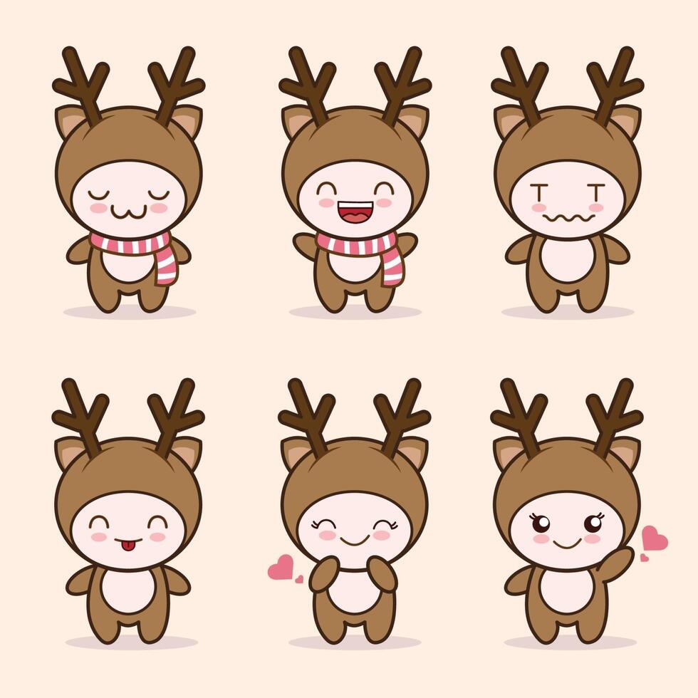 cute deer mascot with various kinds of expressions set collection vector