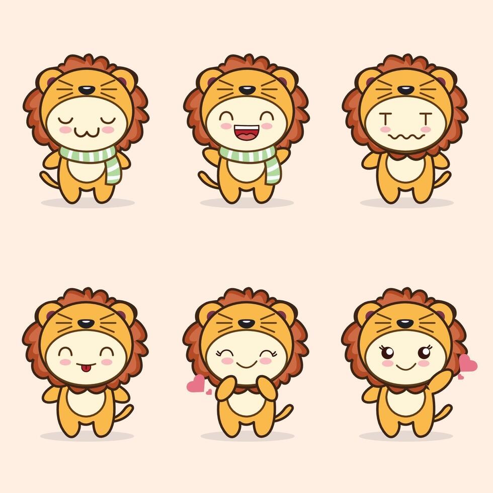 cute lion mascot with various kinds of expressions set collection vector