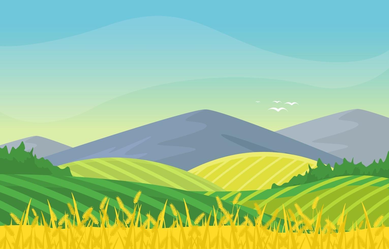 Agriculture Wheat Field Farm Rural Nature Scene Landscape Illustration vector