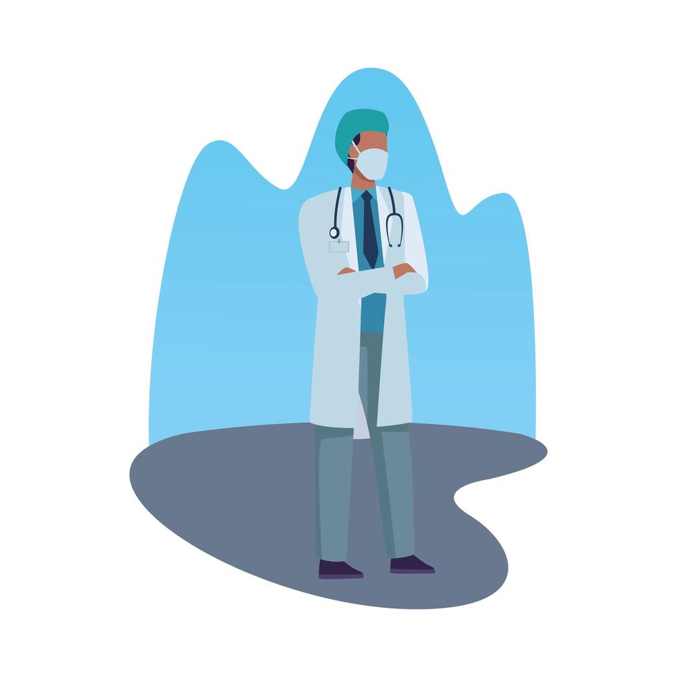 young male doctor wearing medical mask vector