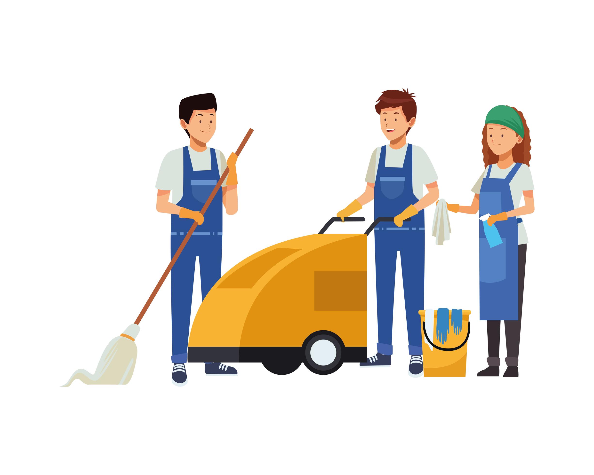 housekeeping team with cleaning equipment 1984804 Vector Art at Vecteezy