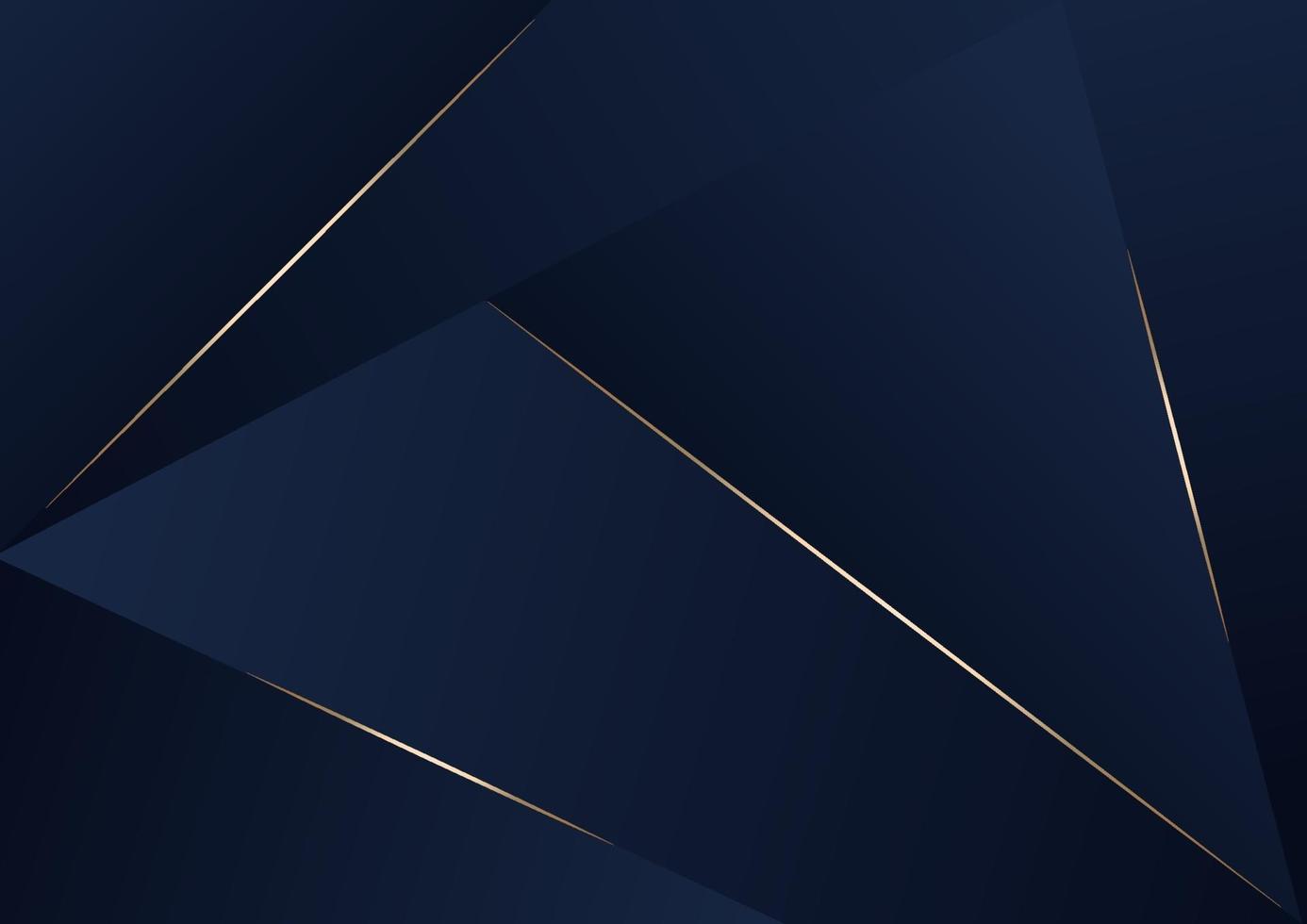 Abstract dark blue luxury premium background with luxury triangles pattern and gold lighting lines. vector