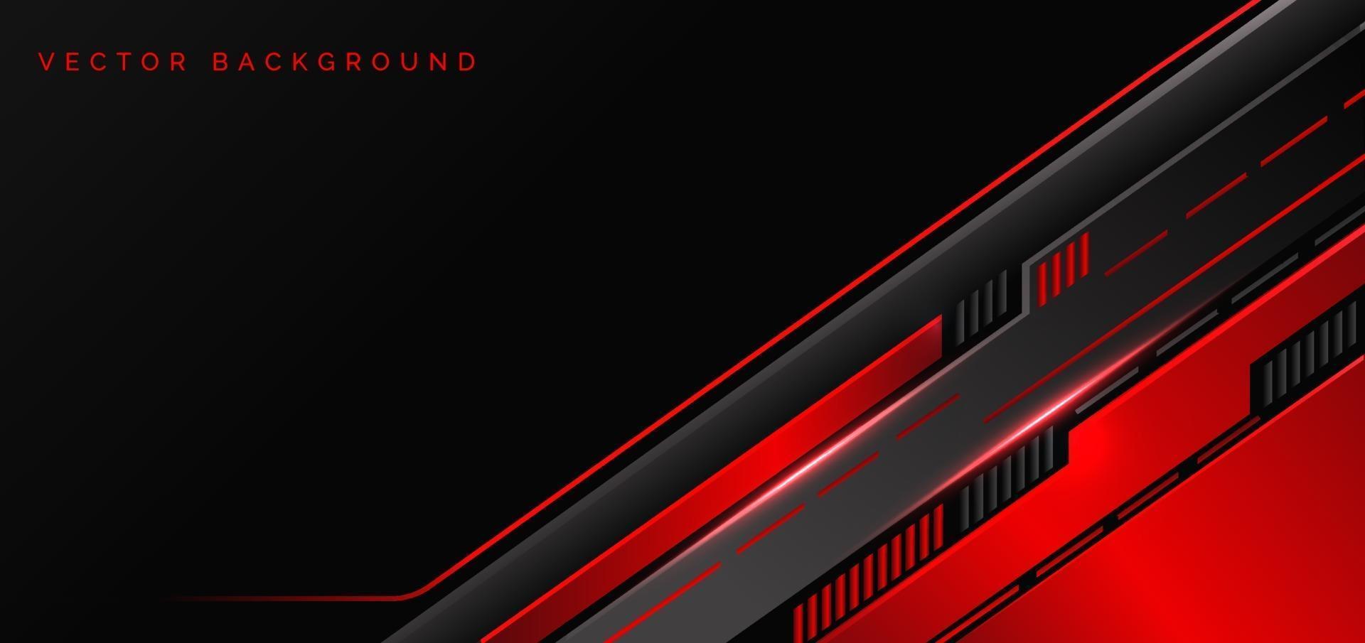 Abstract technology geometric red and black color with red light on black background. vector