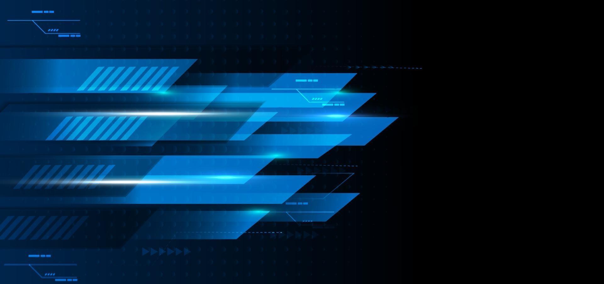 Abstract technology geometric blue and black color with blue light on black background. vector