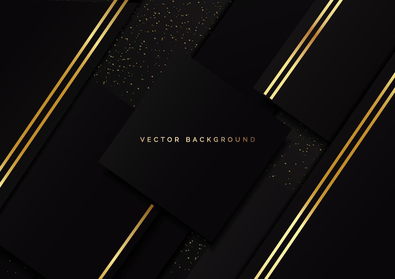 Abstract luxury square geometric overlap layer on black background with glitter and golden lines with copy space for text. vector