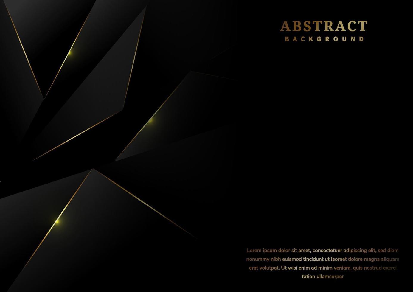 Abstract black polygon pattern with gold laser light lines on dark background luxury style with copy space for text. vector