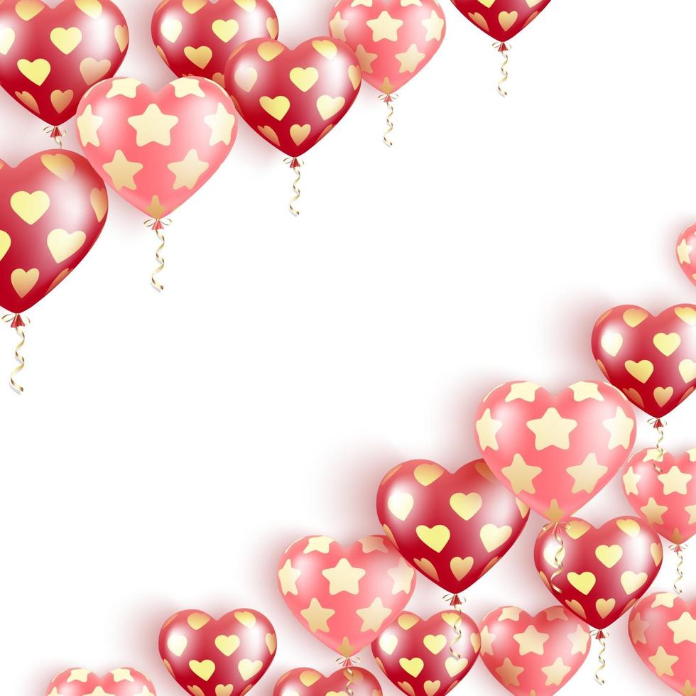 banner con globos rojos en forma de corazón vector