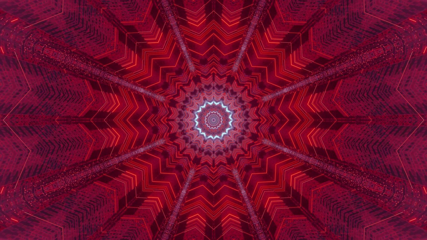 Red, purple, and white lights and shapes kaleidoscope 3d illustration for background or walllpaper photo