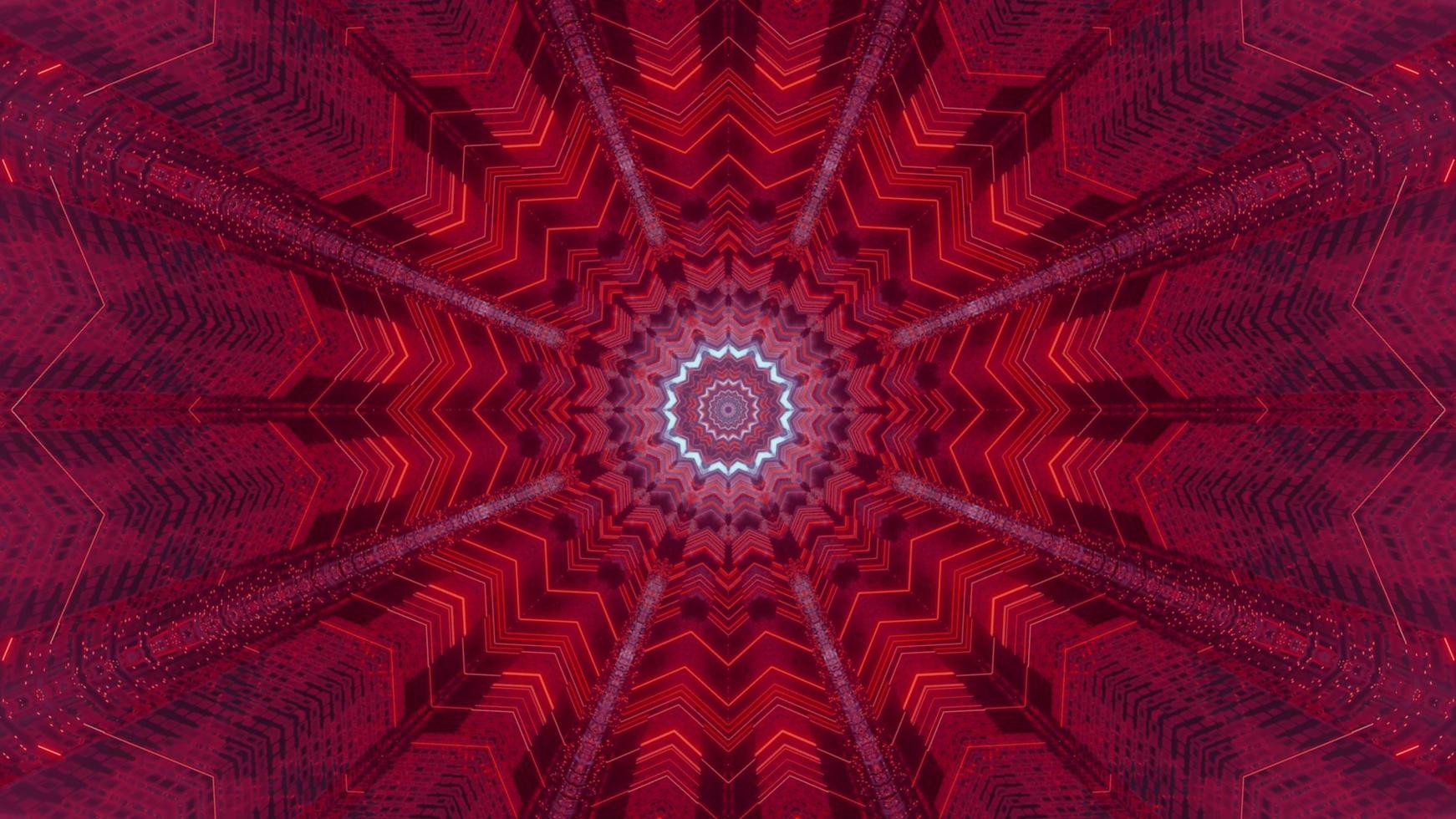 Red, purple, and white lights and shapes kaleidoscope 3d illustration for background or walllpaper photo