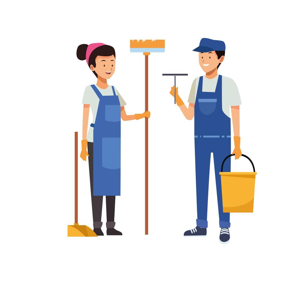 housekeeping workers with mop and bucket vector