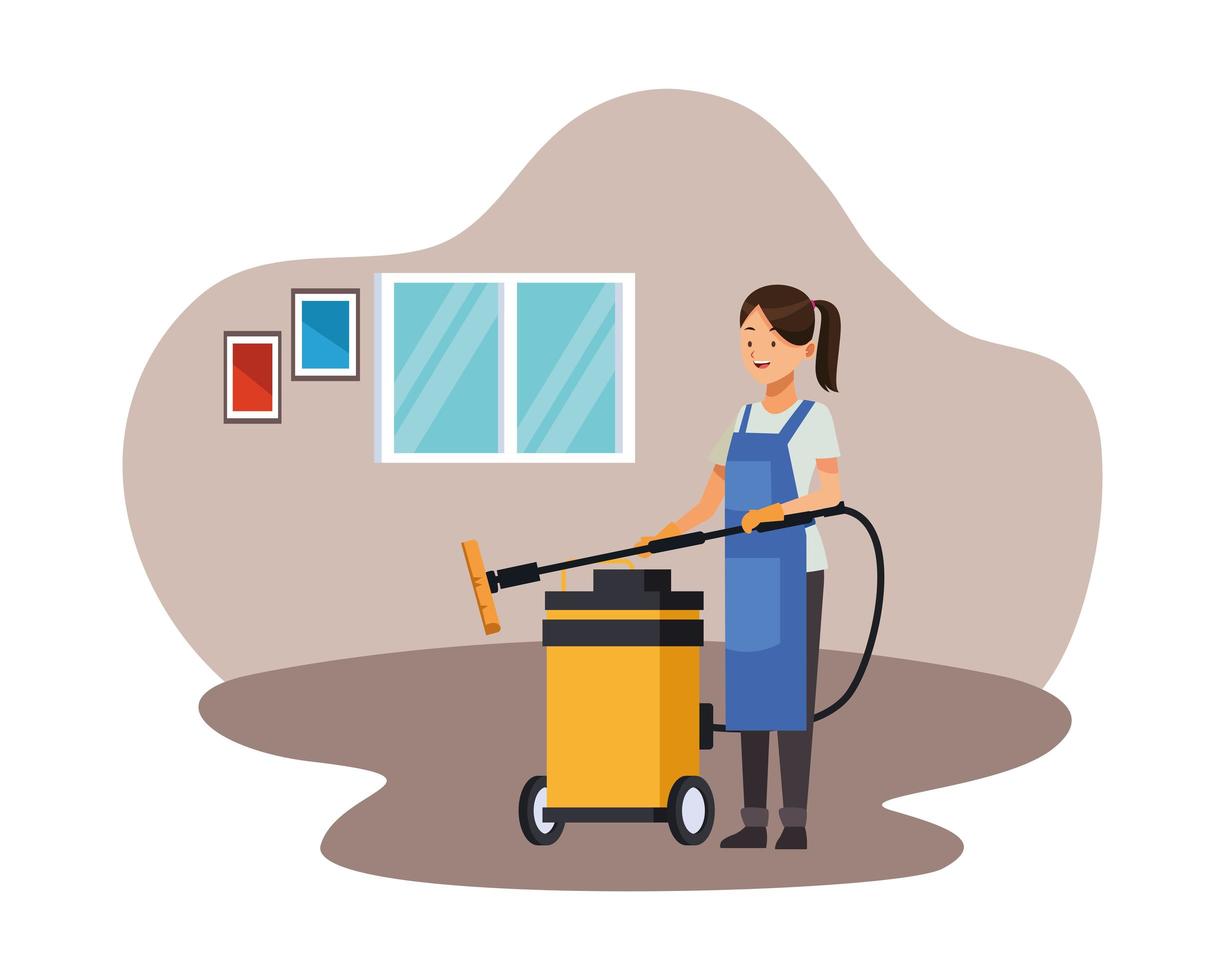 female housekeeping worker with vacuum cleaner vector