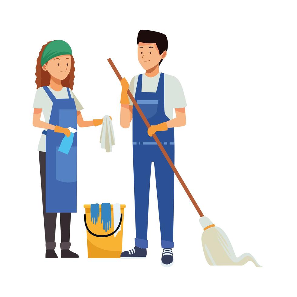 housekeeping workers with mop and bucket vector