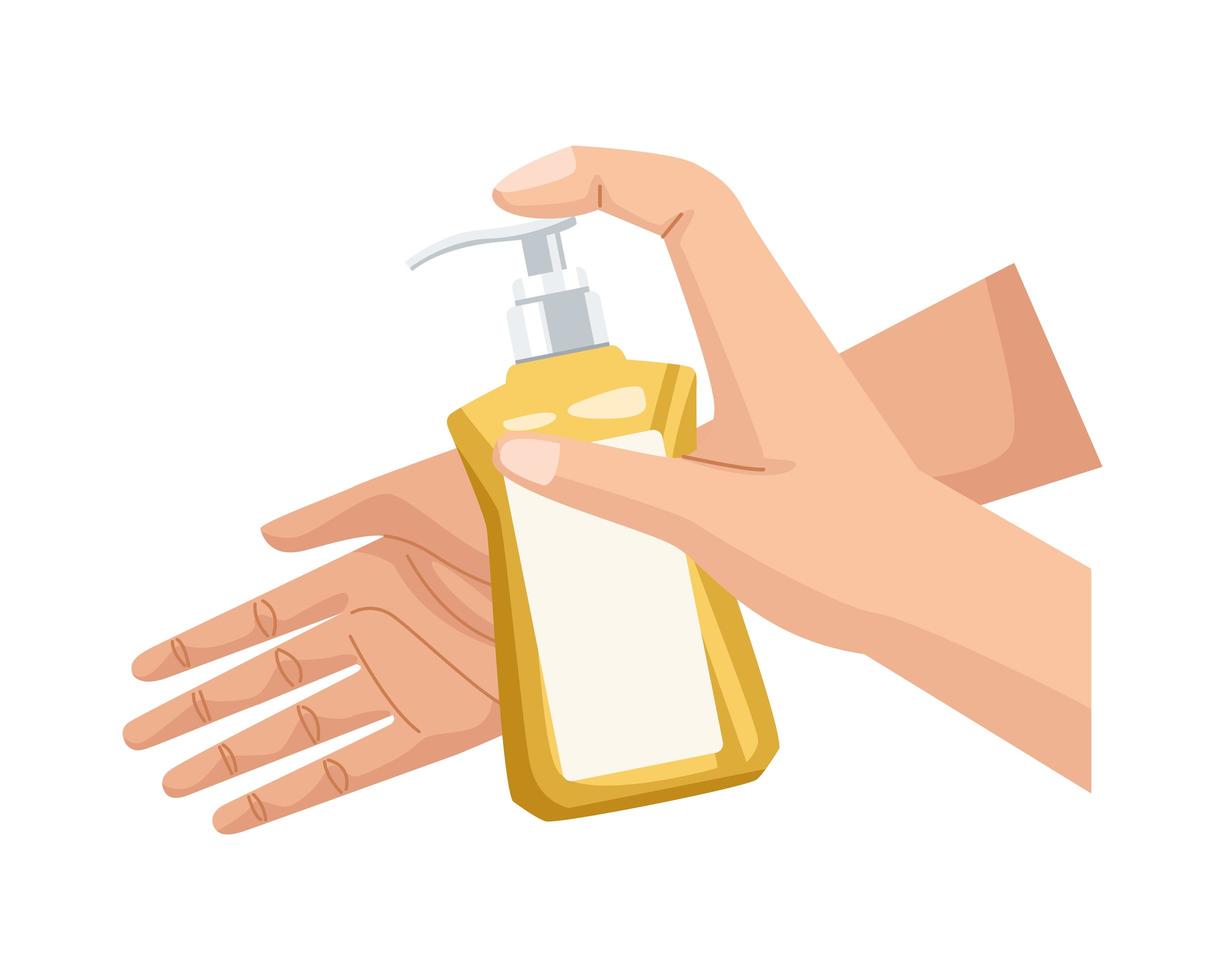 hands washing with antibacterial soap bottle vector