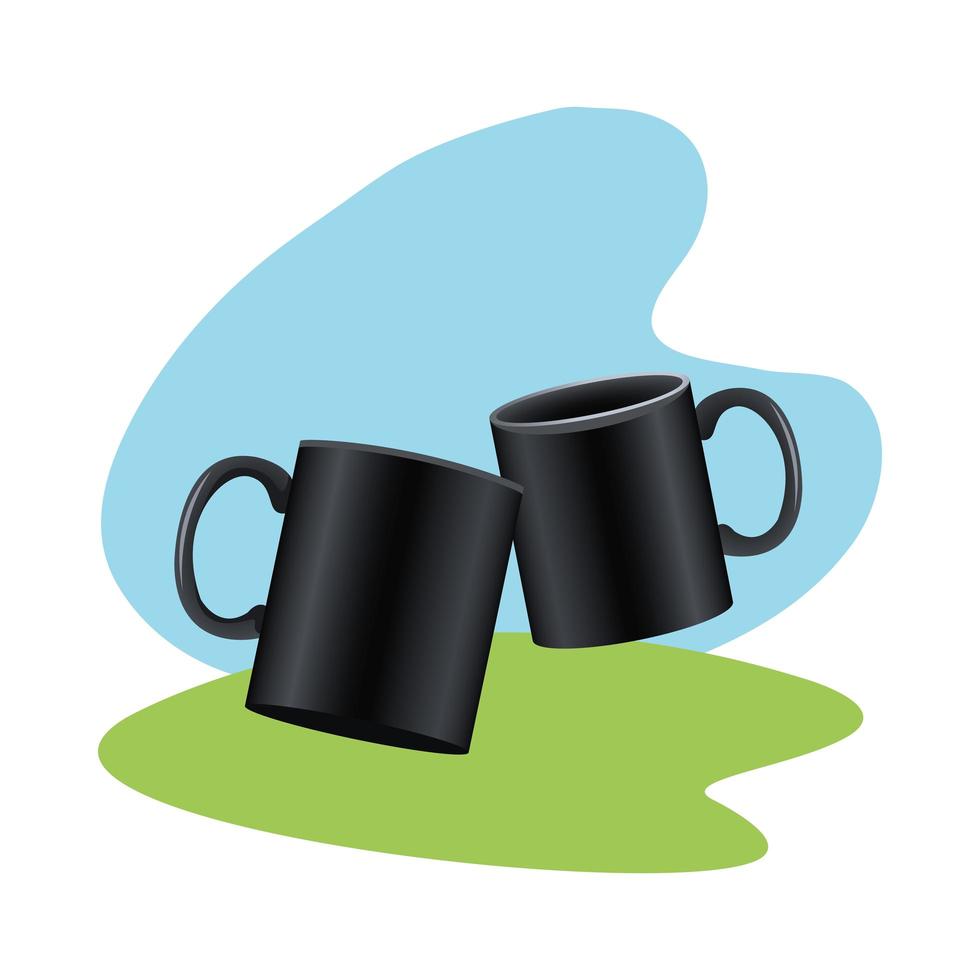 black coffee mugs mockup icons vector