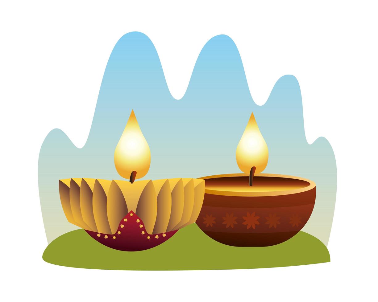 hindu golden candles gold in wooden holders vector