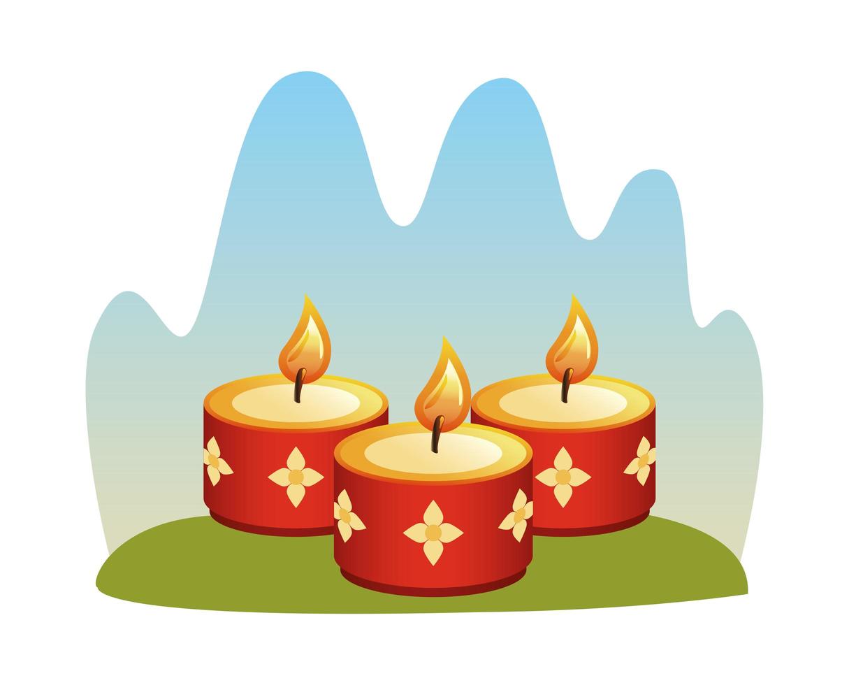 red hindu candles with golden flowers vector