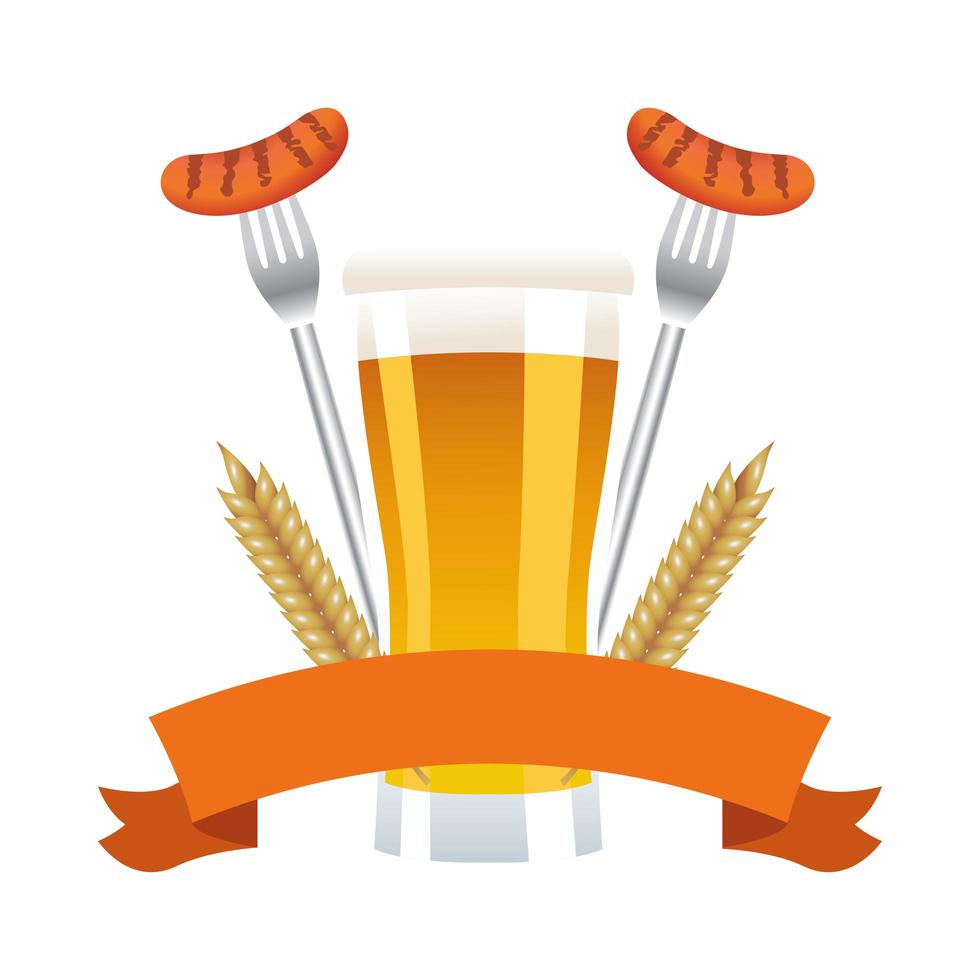 beer mug with sausages on forks vector