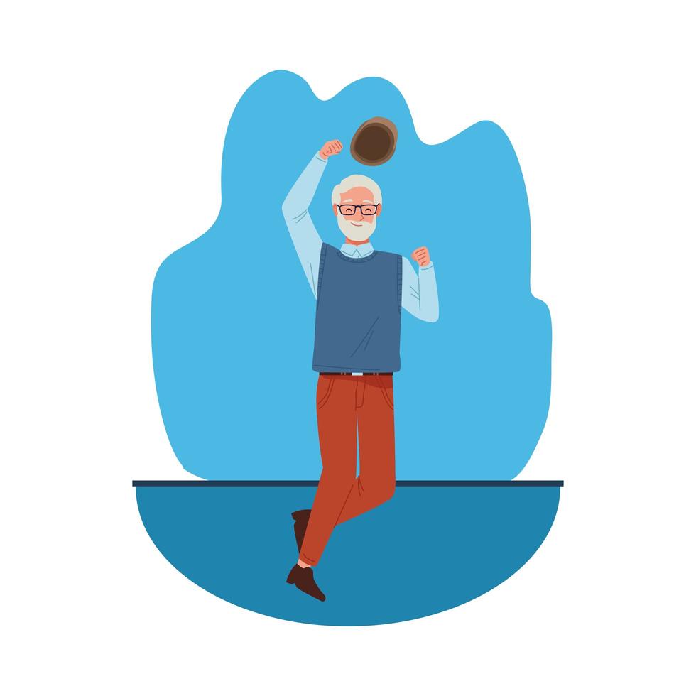 happy old man celebrating with beret vector