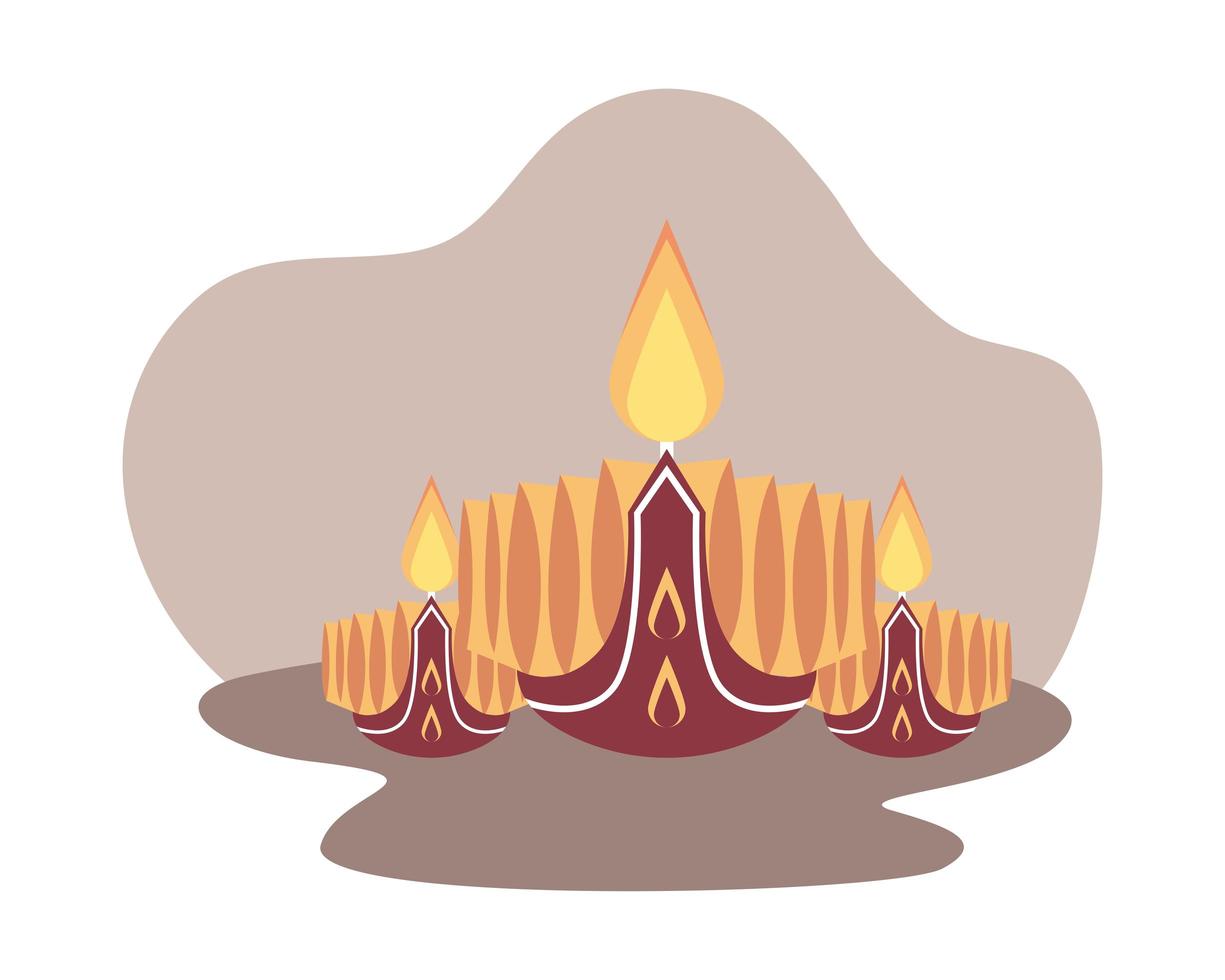 three golden hindu candles vector