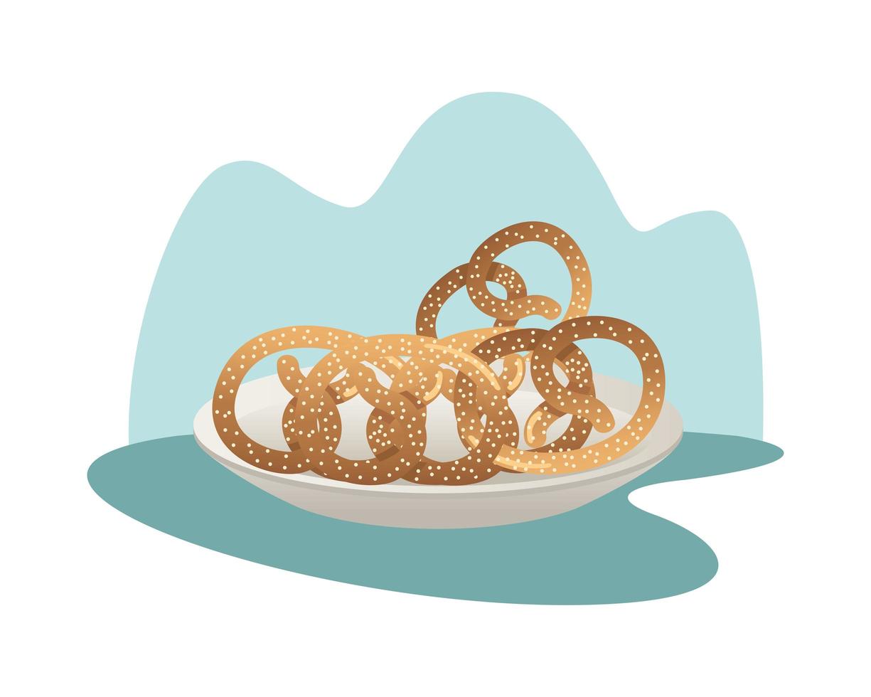 dish with pretzels vector illustration design