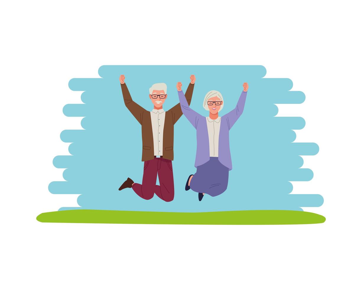 feliz pareja de ancianos celebrando vector